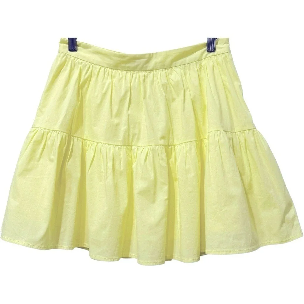 New STAUD Tiered‎ Cotton Sea Mini Skirt Sunray Pale Yellow $175
